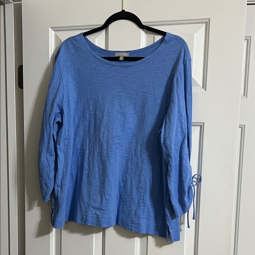 Habitat Light Blue Long Sleeve Bow Sleeve Side Slit Blouse Size Large